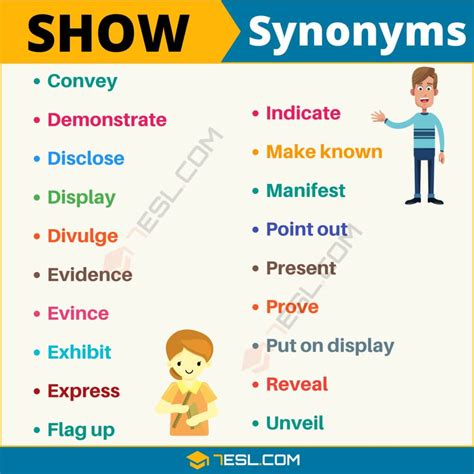 show synonym|words to use instead of shows.